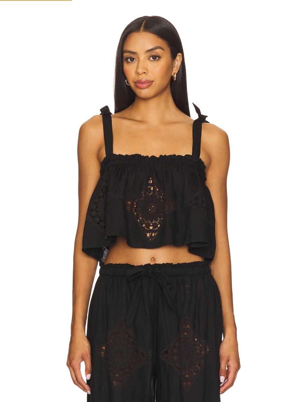 NEW Tularosa Black Eyelet Ruffle Crop Tank
